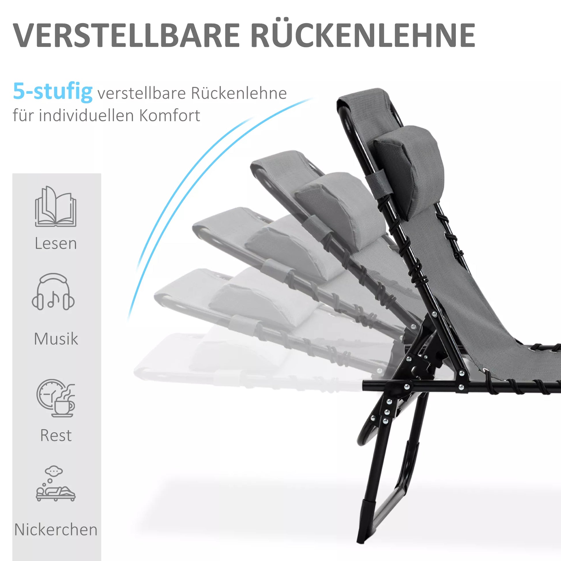 Gultas, sulankstomas gultas su pagalve kaklui, plieninis rėmas, tinklinis audinys, 120 kg apkrova, pilkos spalvos