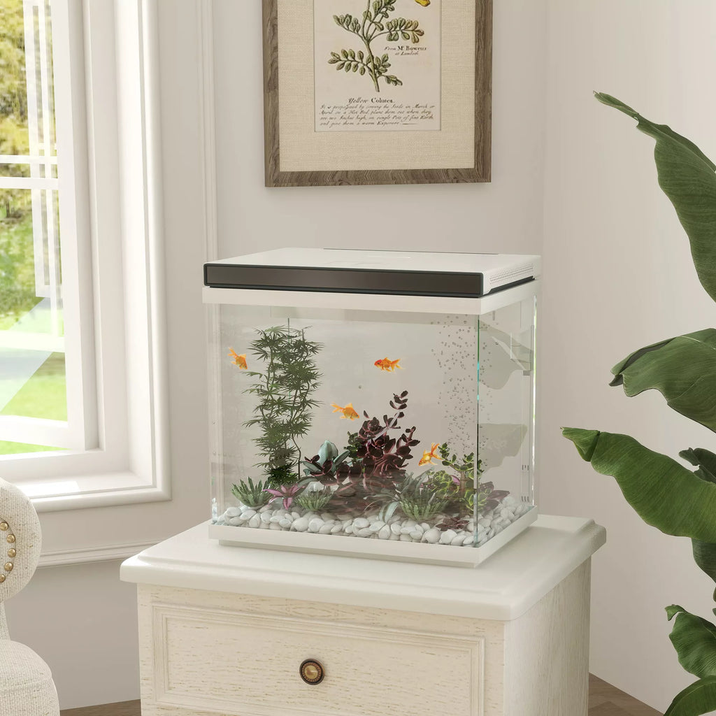 26 litrų akvariumas su filtru, LED apšvietimu, vandens siurbliu, skirtas įvairių rūšių žuvims, maždaug 38 x 26 x 38 cm