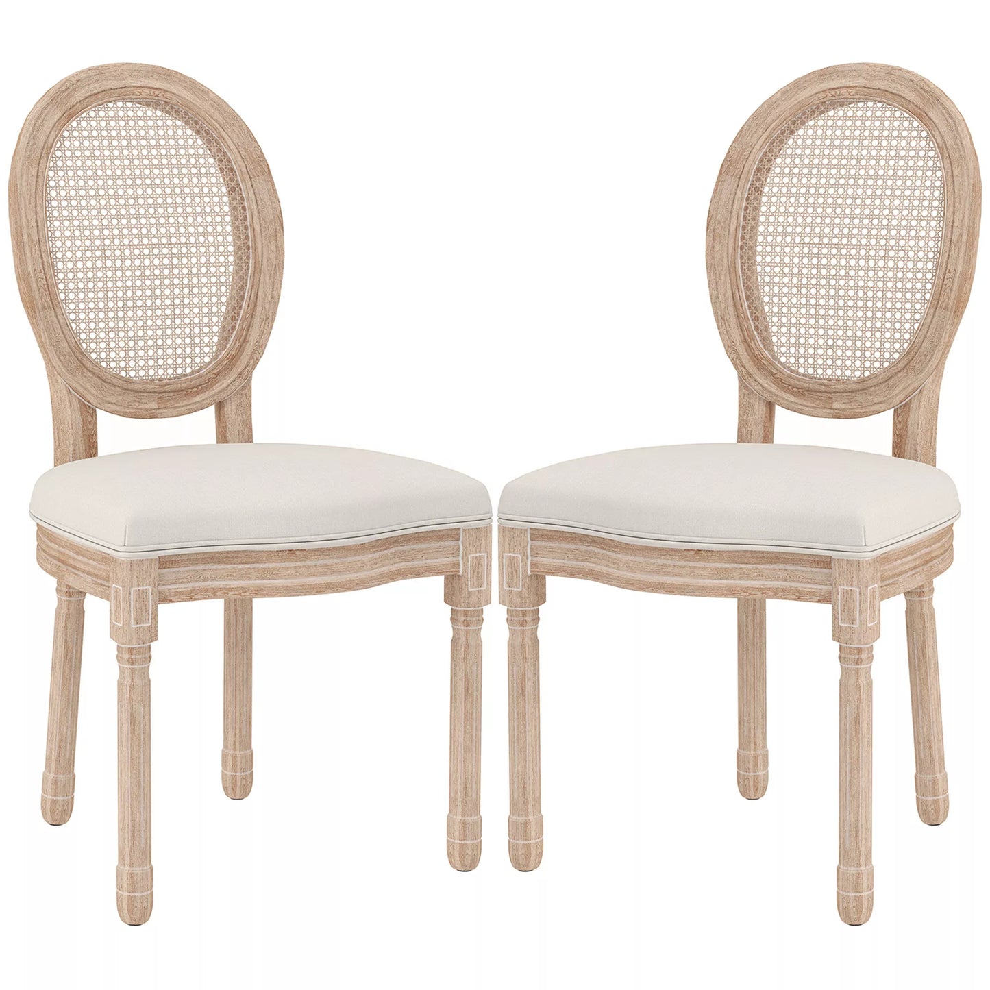 HOMCOM 2 vnt. Valgomojo kėdžių komplektas Virtuvės kėdės, Vintažinis dizainas, Rotango rašto imitacija, Natūralios spalvos + Kreminė