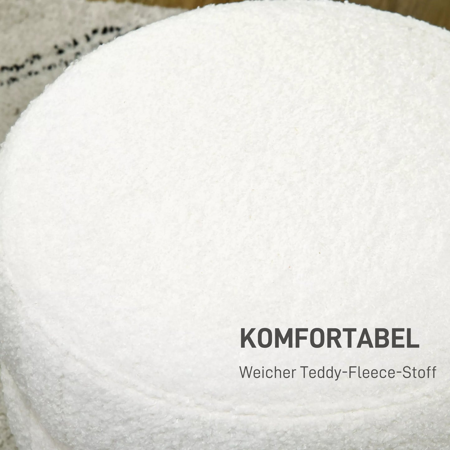 Apvali taburetė, Teddy vilnos audinio, iki 120 kg, Ø 40x45 cm, kreminės baltumo