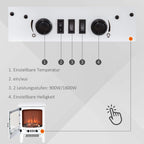 Elektrinis židinys su LED liepsnos efektu ir šildymo funkcija, 1800 W, baltas