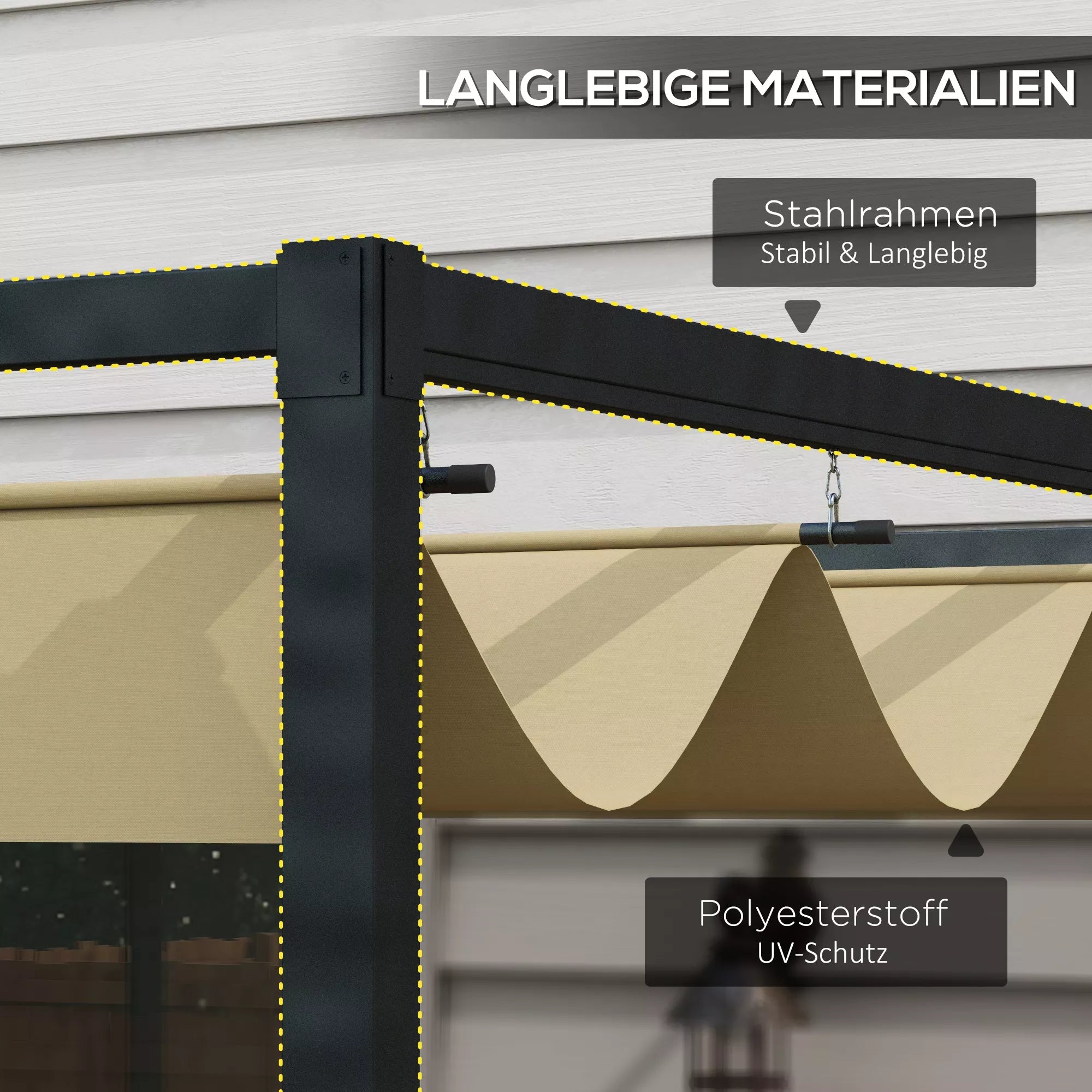 Pergola, tvirta saulės apsauga sodui, balkonui, terasai, pagaminta iš metalo ir plastiko, atspari UV spinduliams ir vandeniui, chaki spalvos