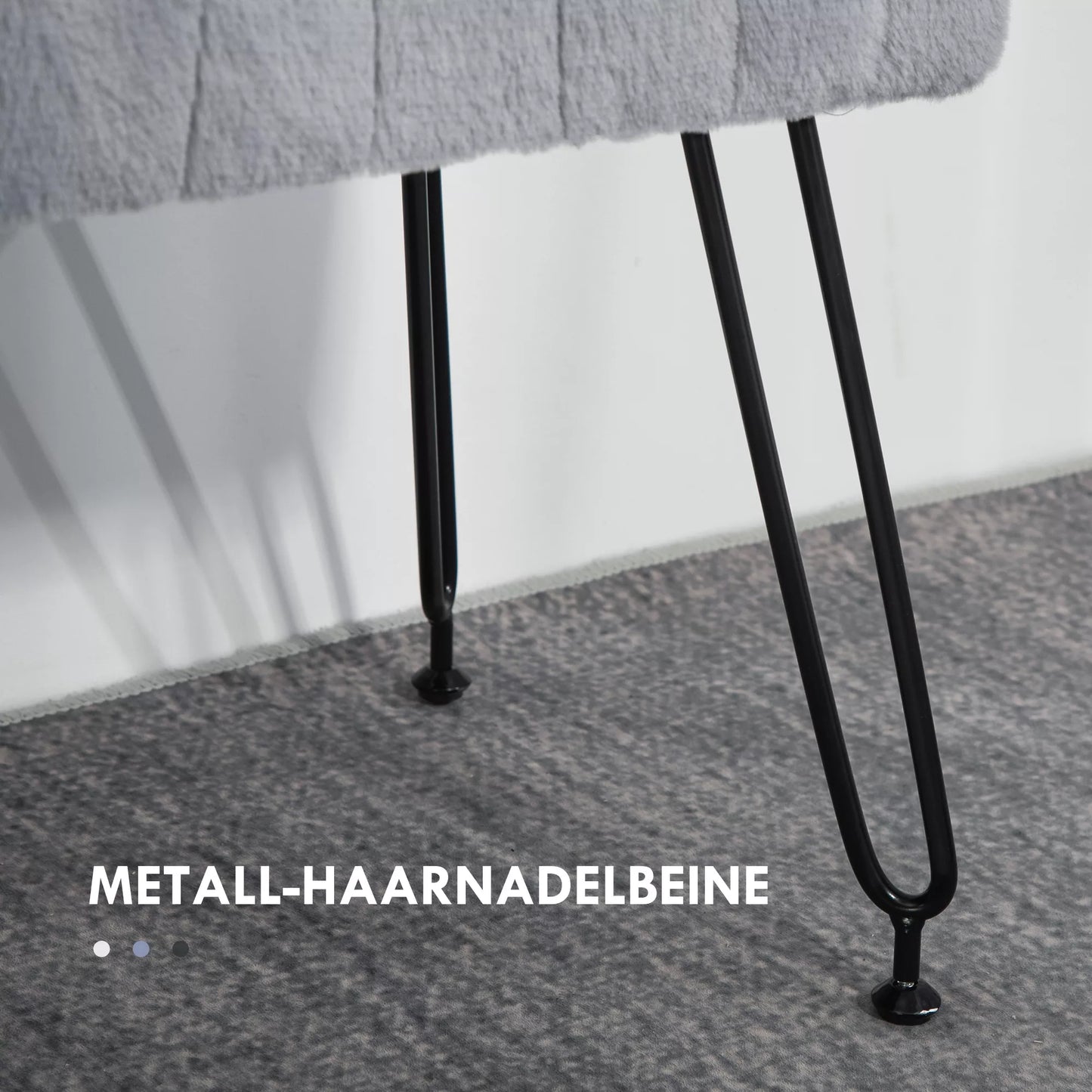 Suolas, dygsniuota sėdynė, dirbtinio kailio apmušalas, metalinės kojelės, iki 120 kg, 82x30x47 cm, pilka/juoda