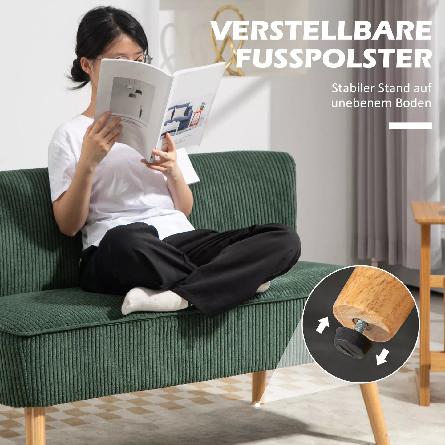 Dviejų vietų minkšta sofa, medinė, velvetinio poliesterio, su putplasčio užpildu, 117 x 56,5 x 77 cm, žalia