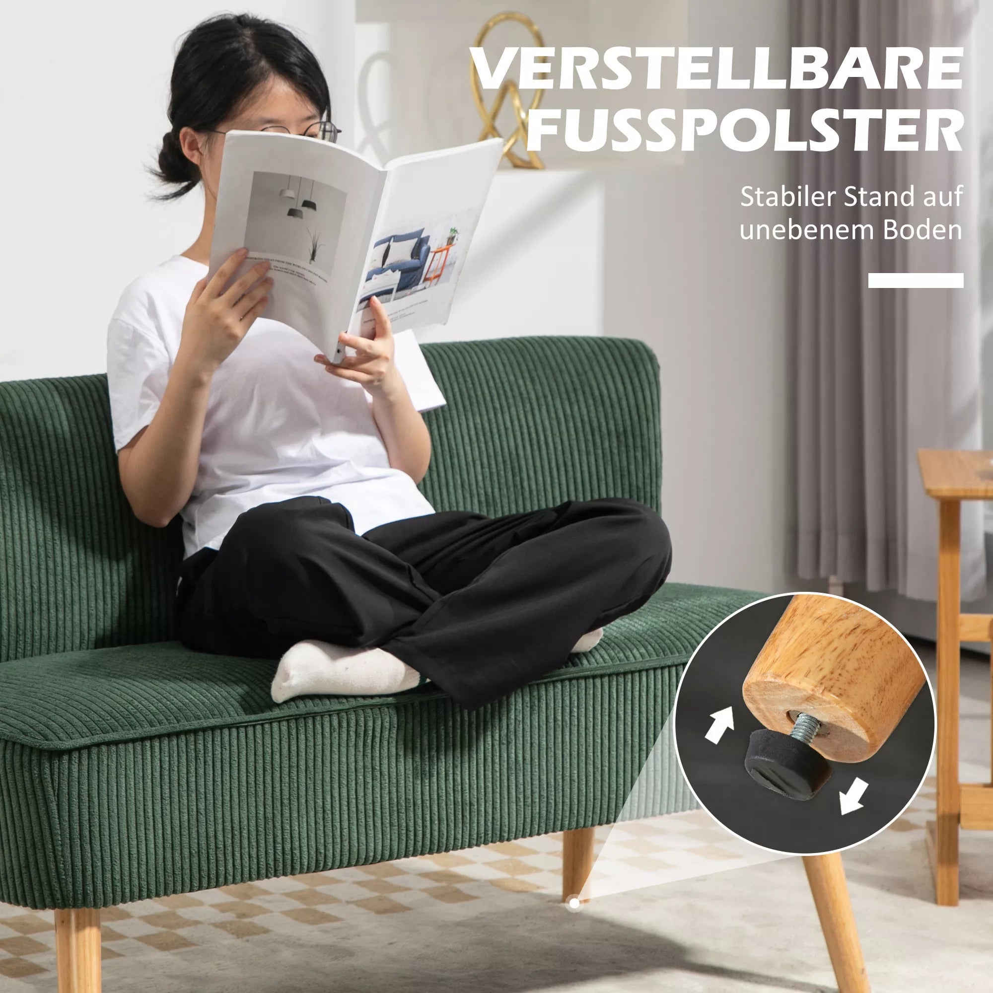 Dvivietė sofa, 117 cm, žalia