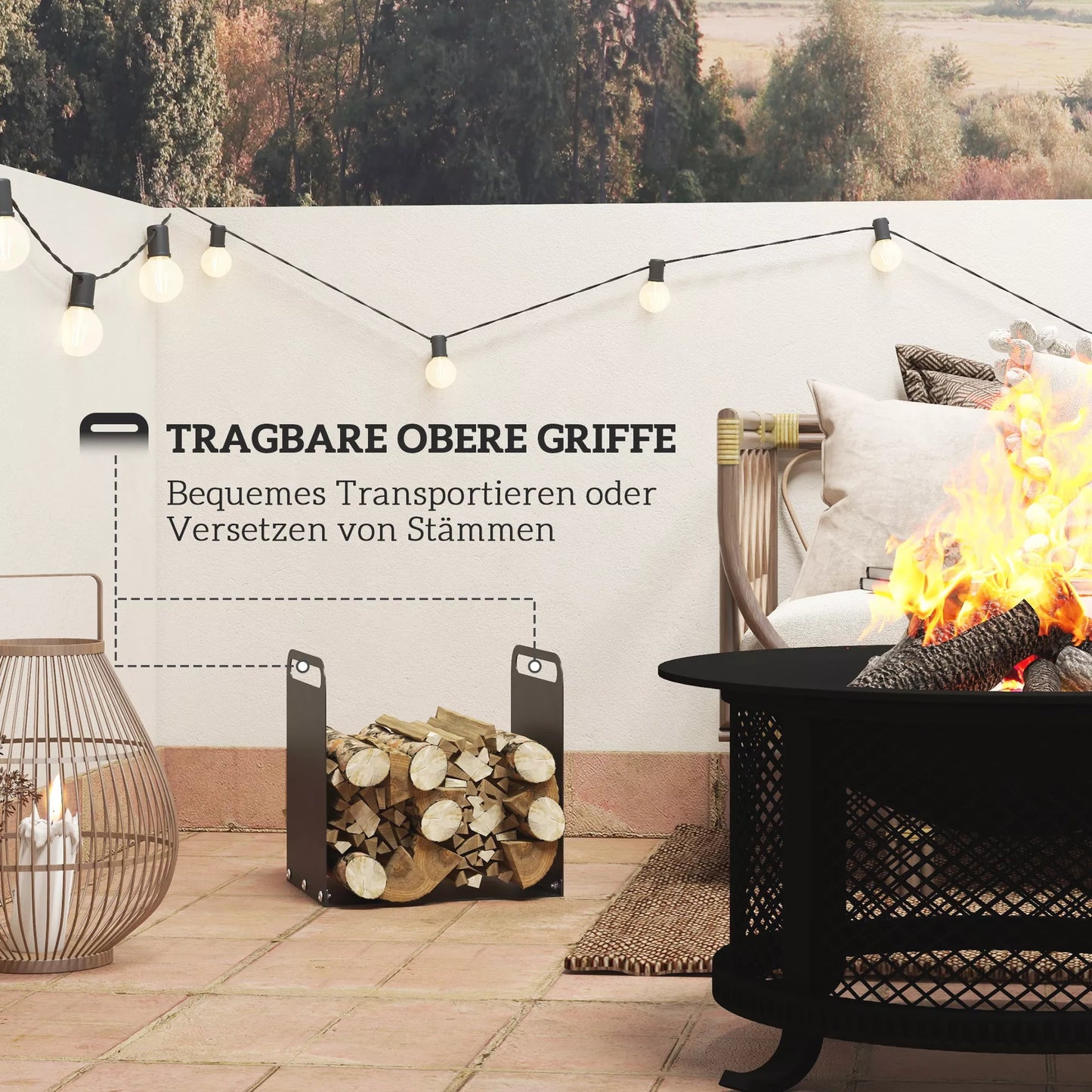 Stovas malkoms, 2 rankenos, plieninis rėmas, iki 30kg, 36x30x36cm, juodas