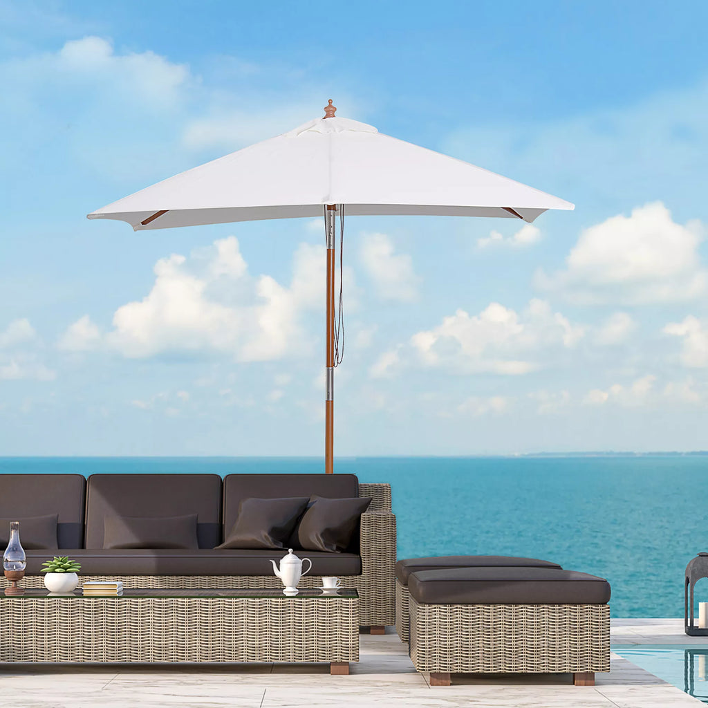 Skėtis nuo saulės 200 x 150 x 235 cm Sulankstomas sodo skėtis, reguliuojamas 3 pakopomis, stačiakampis, atsparus vandeniui ir UV spinduliams, skirtas paplūdimiui, balkonui, terasai, sodui, kreminės baltos spalvos.