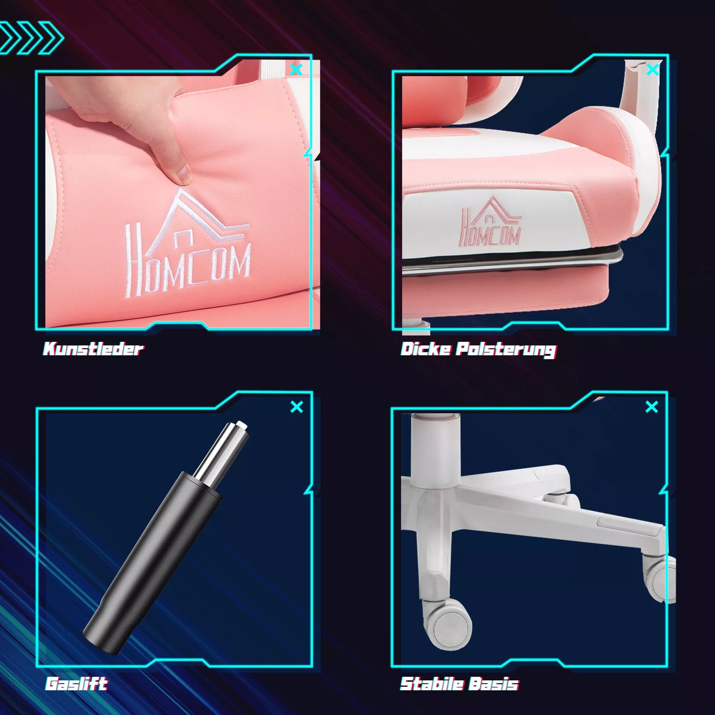 Žaidimų kėdė su kačių ausimis, atlenkiama atlošimo dalis, ištraukiama kojų atrama, iki 120 kg, rožinė/balta