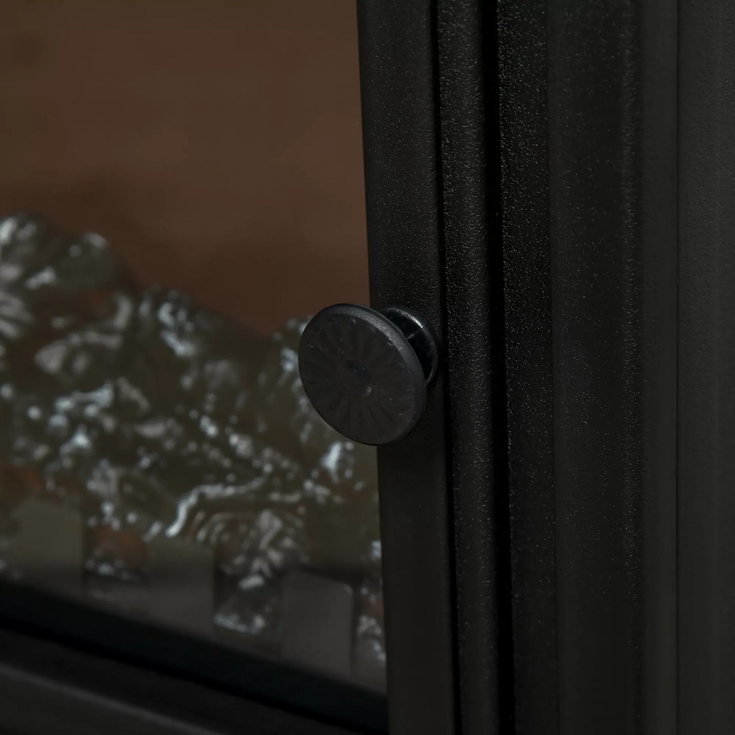 Laisvai pastatomas elektrinis židinys, liepsnos efektas, 2 šildymo režimai 1000W/2000W, grūdintas stiklas, juodos spalvos, 36,5x24x45,5 cm