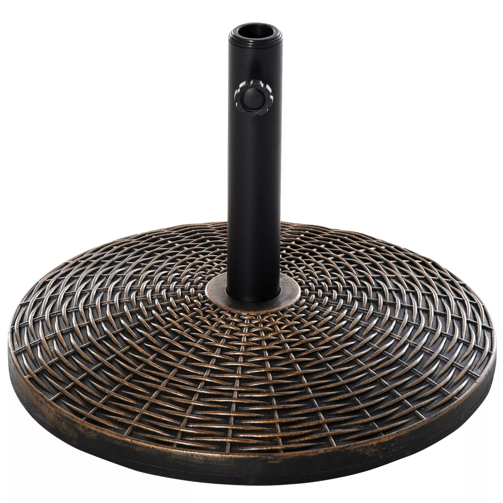 Skėčio stovas, skėčio laikiklis, skėčio pagrindas, 25 kg, rotango imitacijos krepšinis, stovas, skėčio skersmuo Ø35/Ø38/Ø48 mm, plastikas + cementas, senovinio bronzos spalvos, Ø53 x 40 cm