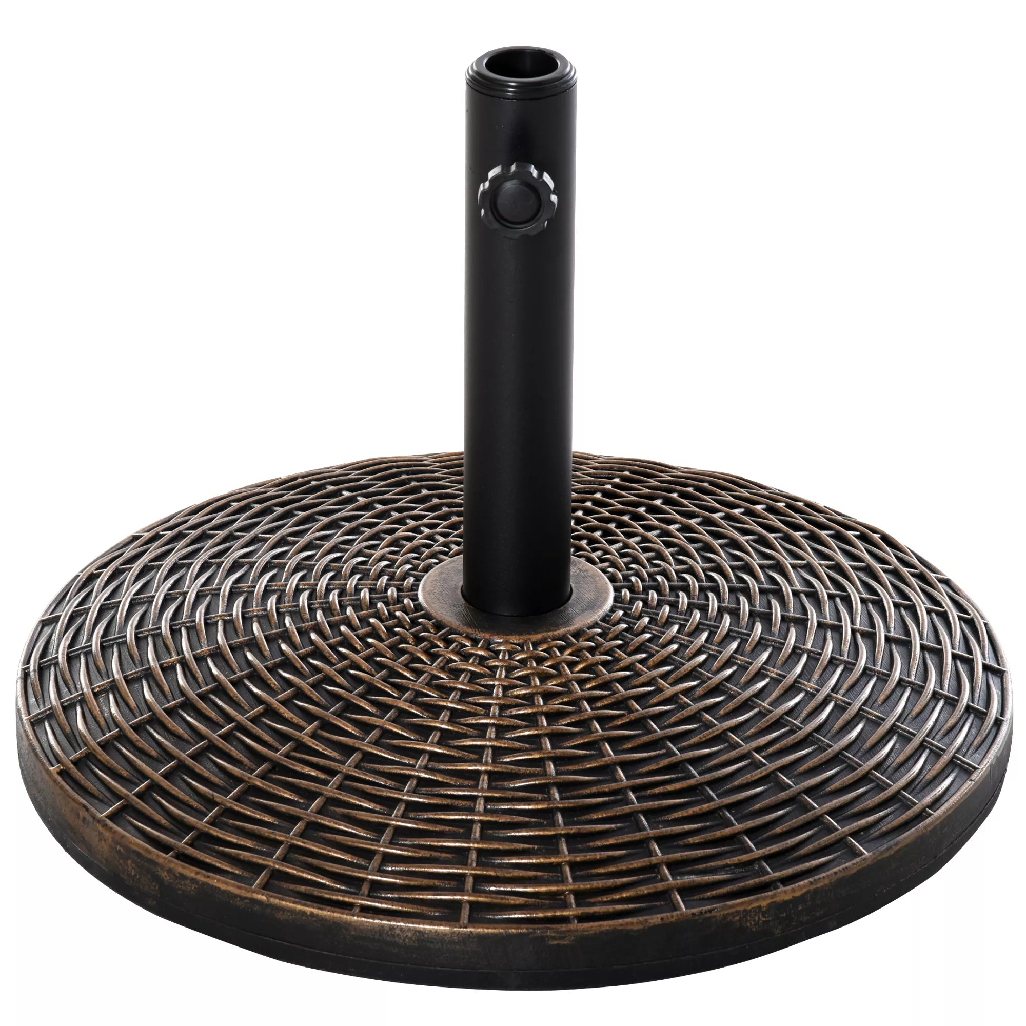 Skėčio stovas, skėčio laikiklis, skėčio pagrindas, 25 kg, rotango imitacijos krepšinis, stovas, skėčio skersmuo Ø35/Ø38/Ø48 mm, plastikas + cementas, senovinio bronzos spalvos, Ø53 x 40 cm