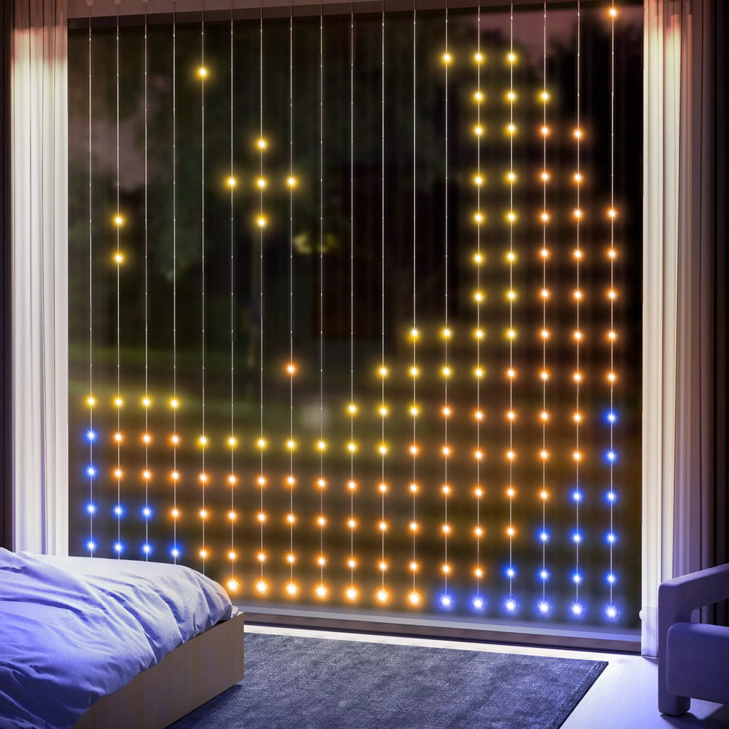 Užuolaida su 400 LED žiburėlių, dinamiškos girliandos su muzikos sinchronizavimu miegamajam, svetainei, 3 x 3 m