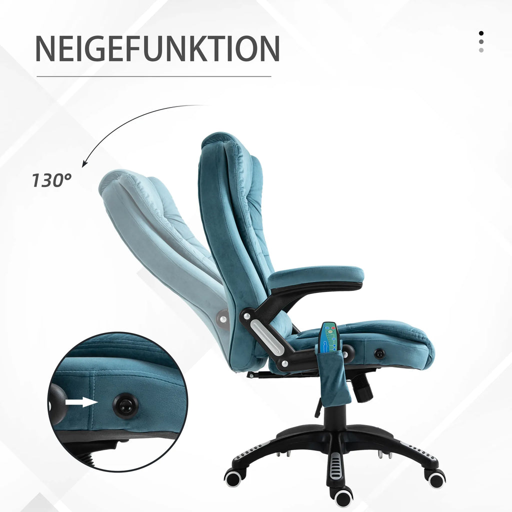 Biuro kėdė, masažinė, su šildymo funkcija, vadybininko kėdė su masažu, aukščio reguliavimo ergonomiška žaidimų kėdė, mėlyna, 68 x 72 x 110–120 cm