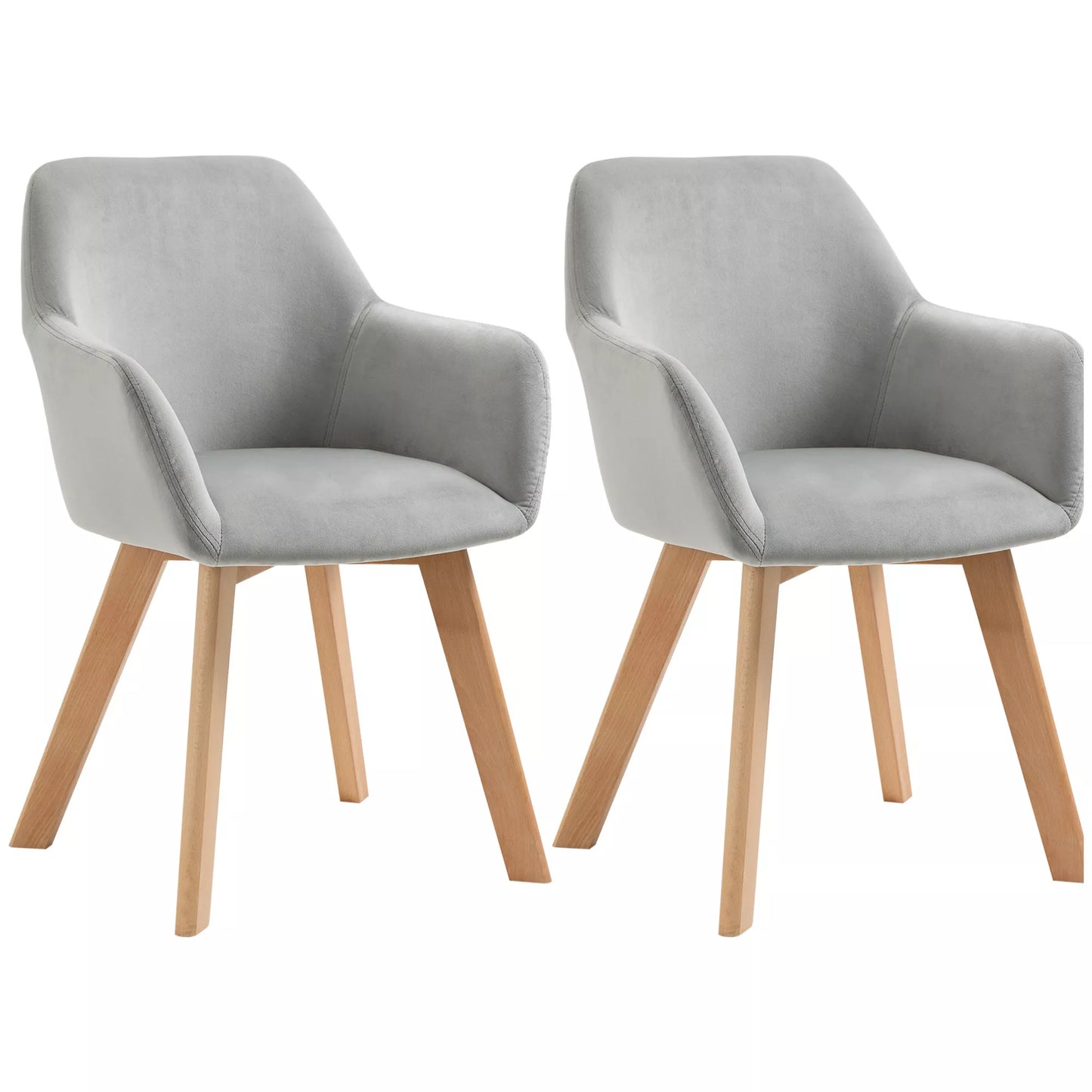 2 kėdžių komplektas, valgomojo kėdės, velveto išvaizda, medinės kojos, 54 cm x 57 cm x 80 cm, pilka + natūrali