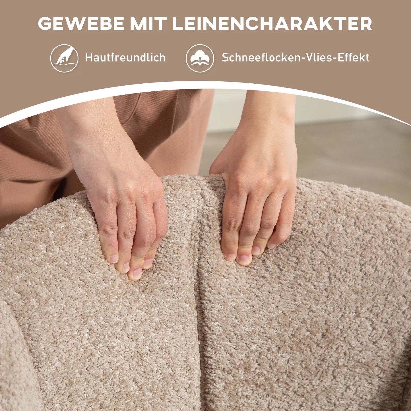 Fotelis, minkštasis krėslas su patogia sėdimąja dalimi, sukamasis, jaukus apmušalas, iki 120 kg, šviesiai rudas