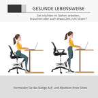 Infografika: juoda biuro kėdė sėdimo ir stovimo darbo pozomis
