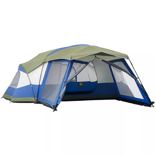 Lauko palapinė 6-8 žmonėms, šeimos palapinė su prieangiu, 2 langai, kupolinė palapinė, 3000 mm atsparumas vandeniui, skaidulinio stiklo, mėlyna, 518 x 487 x 237 cm