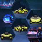 Žalias vaikų Lamborghini automobilis iš keturių rakursų