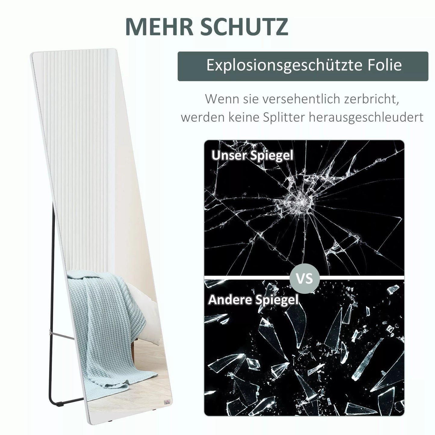 Pastatomas veidrodis, sieninis veidrodis, viso kūno veidrodis, aliuminis, 45 cm x 37 cm x 158,5 cm, sidabrinis