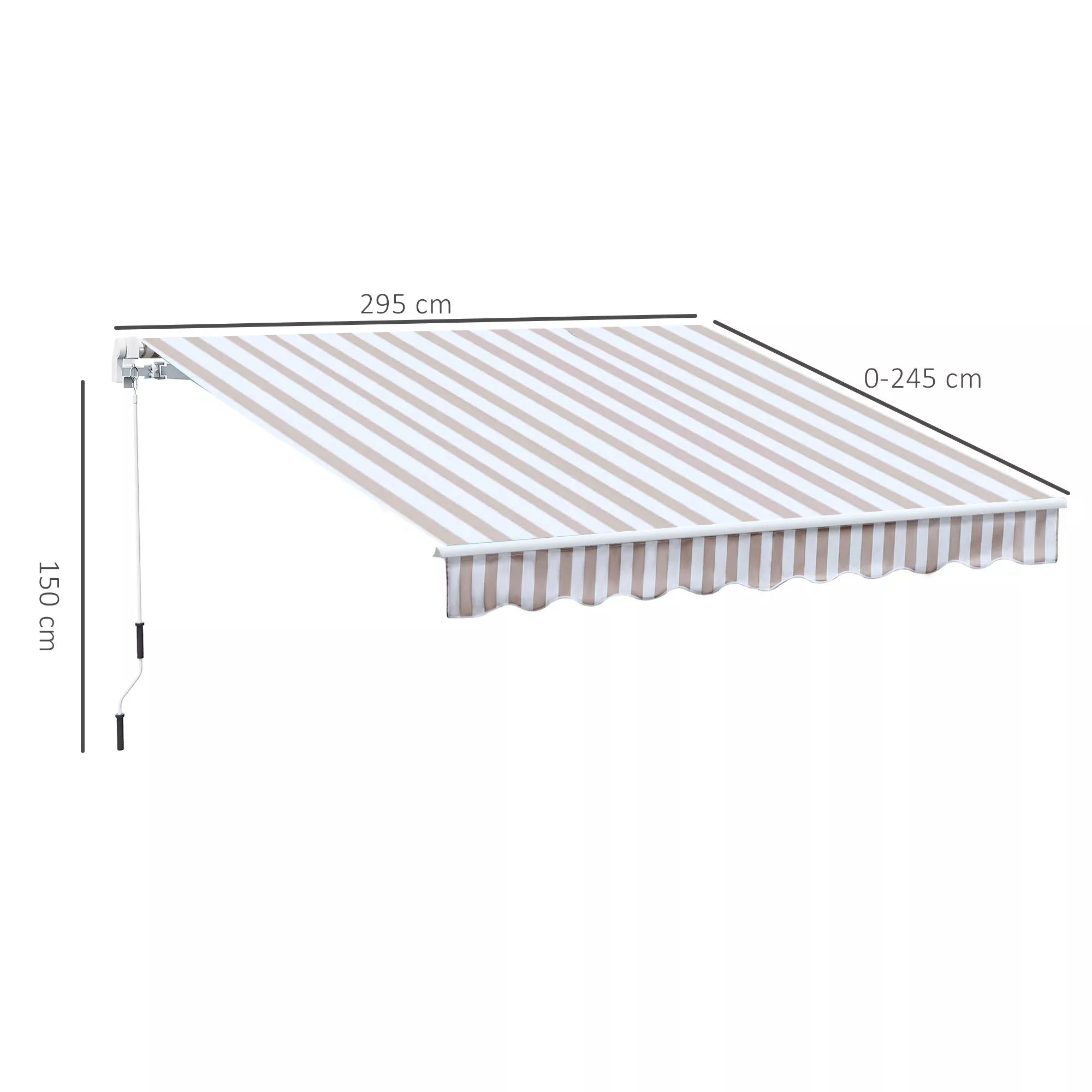 Markizė su rankine, lankstinė markizė, apsauga nuo saulės, montuojama prie sienos, balkonas, aliuminis kalnas 3 x 2,5 m