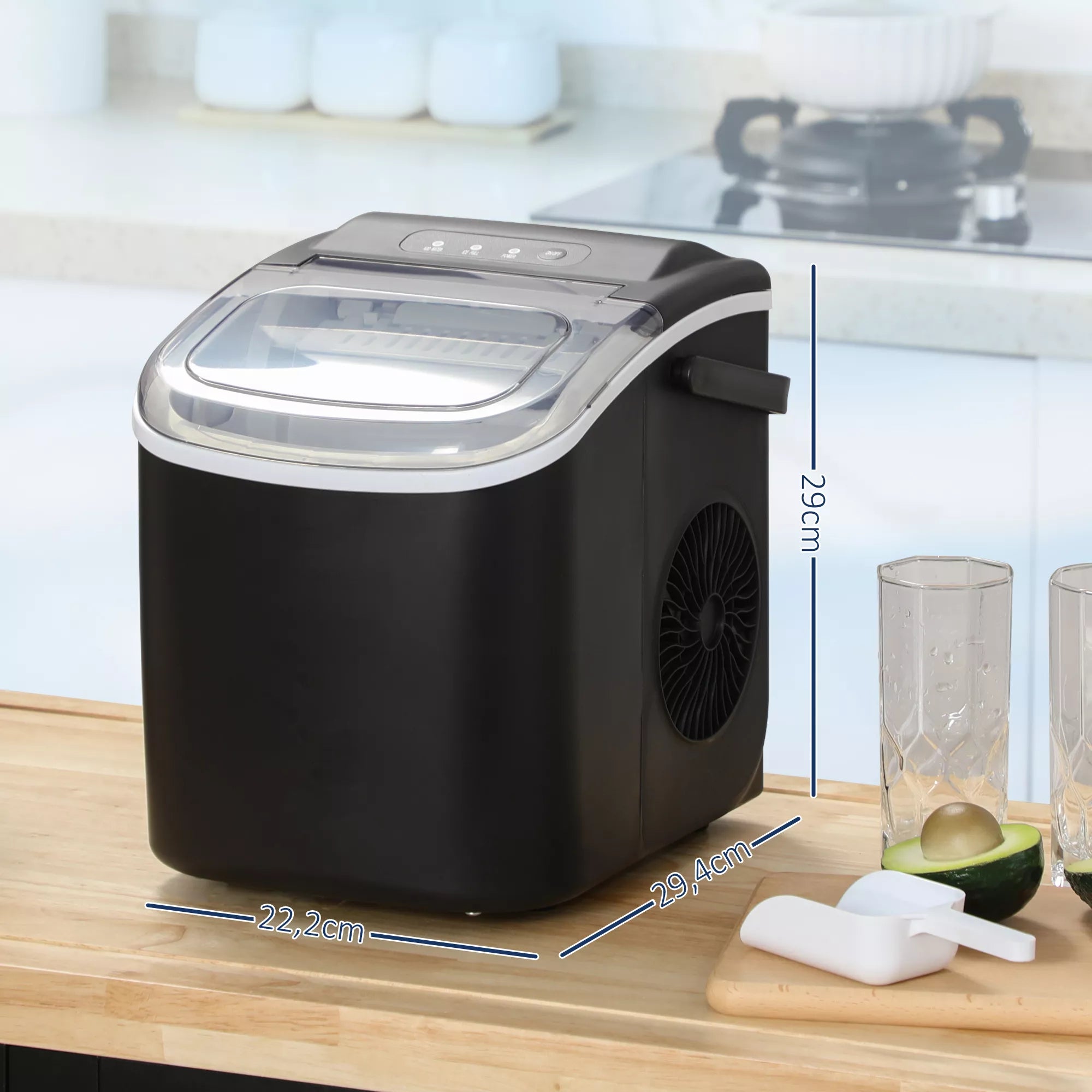 Ledo kubelių aparatas Ledo kubelių dozatorius Ledo kubelių gaminimo aparatas, 29,4 cm x 22,2 cm x 29 cm, juodas