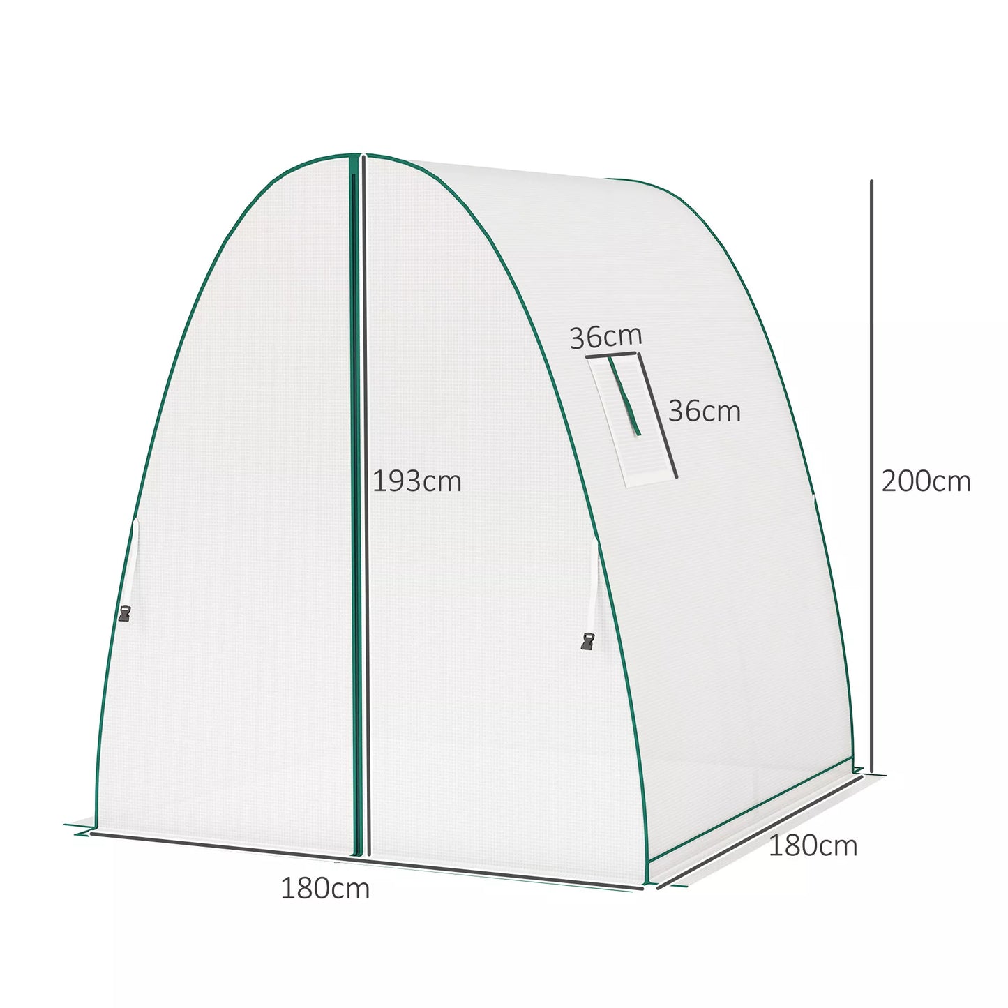 Lankinis šiltnamis su smėlio maišais ir plastiko danga, 2 ritininių durų, tinkliniais langais, nešiojamas, 1,8 x 1,8 x 2 m, baltas