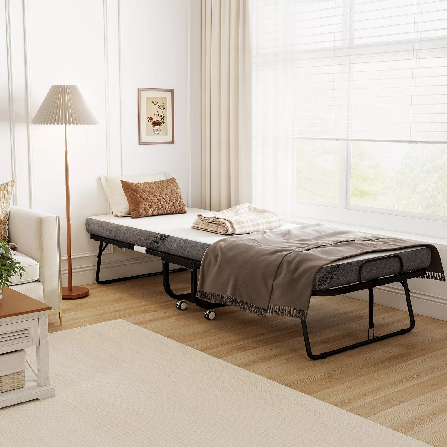 Sulankstoma lova 80x200 cm suaugusiems, sulankstoma svečių lova su 10 cm storiu putplasčiu, kelioninė lova su plieniniu rėmu, lauko lova su ratukais, atlaiko iki 150 kg, vienvietė lova