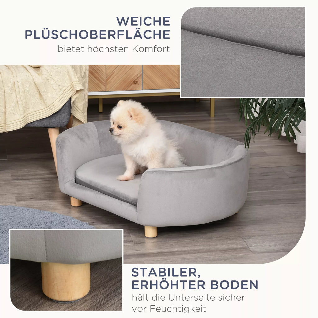 Naminių gyvūnų sofa Šunų sofa Šunų lova su olandišku aksomu Putų guma Beržo kojos Katėms Šunims  86 x 55 x 33 cm Šviesiai pilka