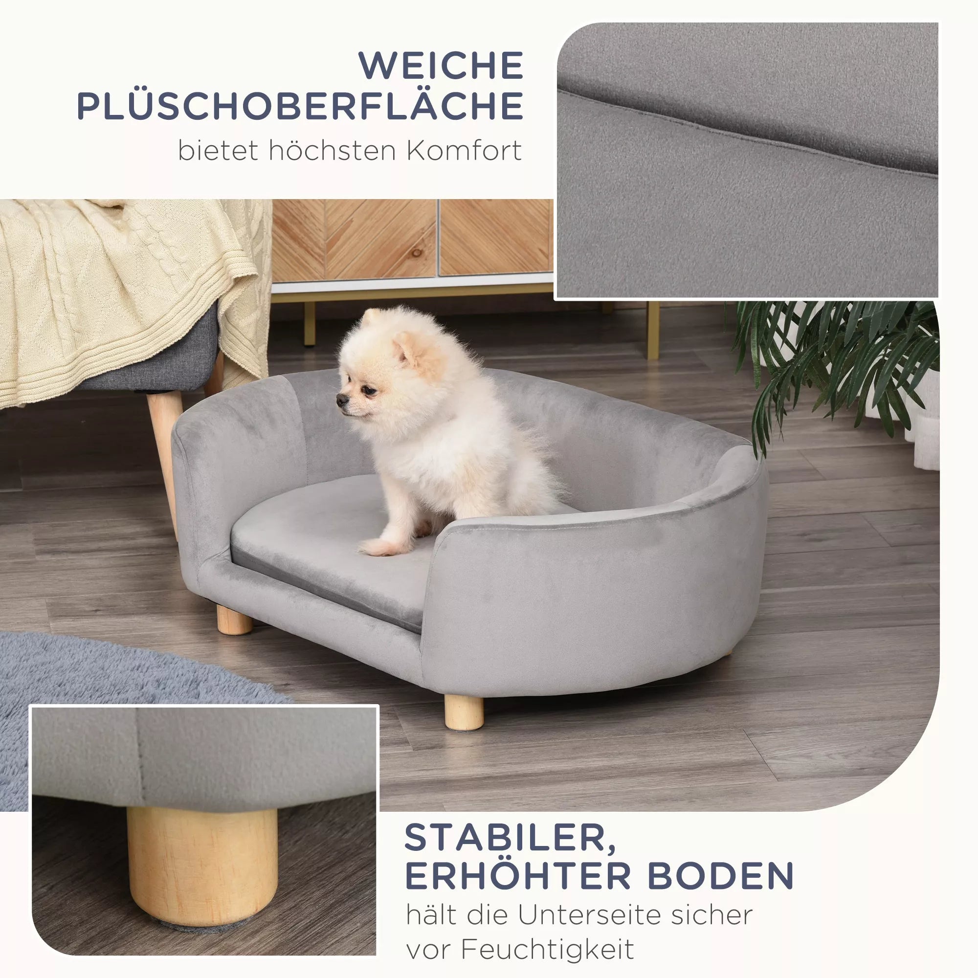 Naminių gyvūnų sofa Šunų sofa Šunų lova su olandišku aksomu Putų guma Beržo kojos Katėms Šunims  86 x 55 x 33 cm Šviesiai pilka