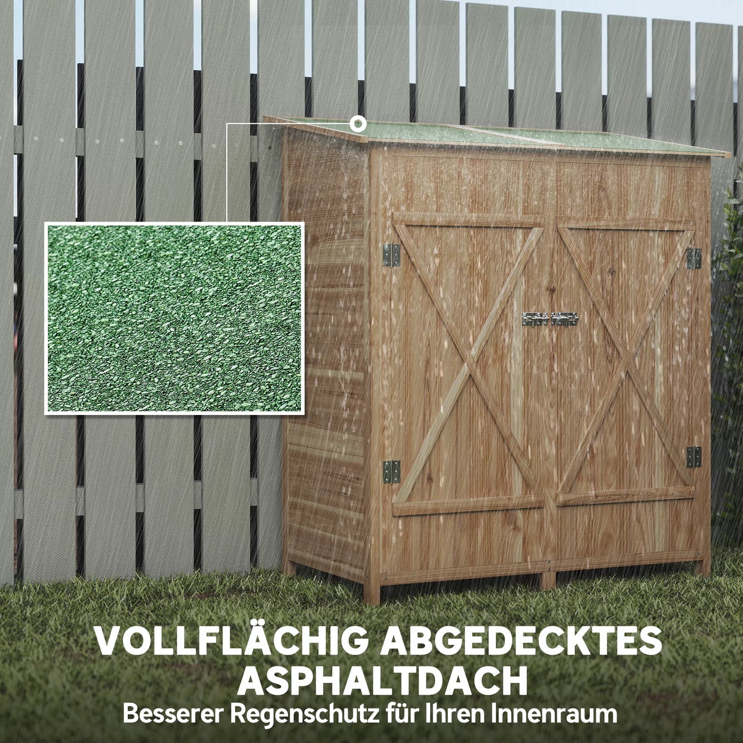 Sandėliukas įrankiams, sodo namelis su šoniniu staliuku, eglės mediena, 140 x 75 x 157 cm