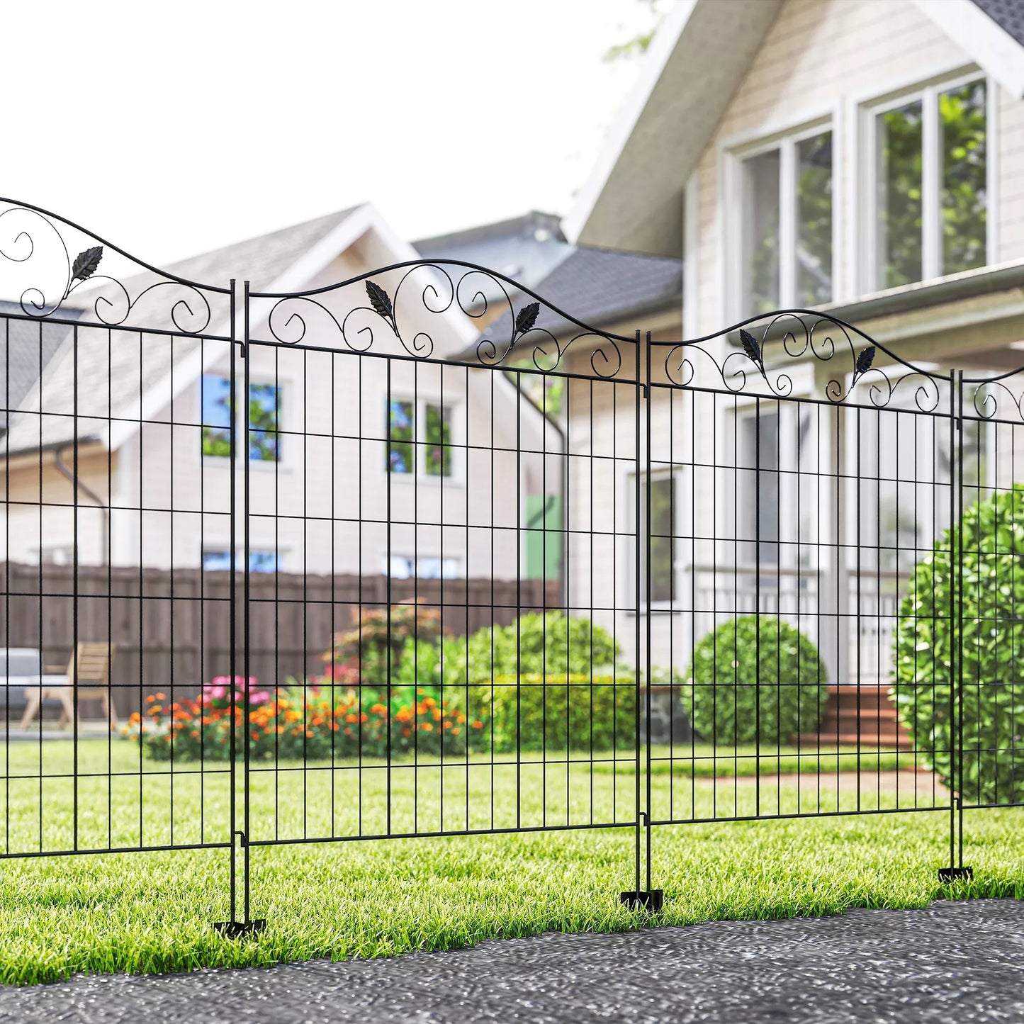 Sodo tvora Tvoros grotelės, vintage dizainas, atsparios atmosferos poveikiui, 365 cm x 0,8 cm x 112 cm, juodos spalvos