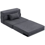 Grindų sofa, minkšta sofa, transformuojama į čiužinį, putplastis, pagalvės, tamsiai pilkos