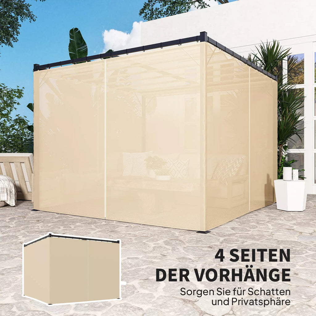 Pergola 3 x 3 m Atskirai stovinti terasos stogelė su stumdomu stogu, 4 šoninės sienos, atspari UV spinduliams, smėlio spalvos