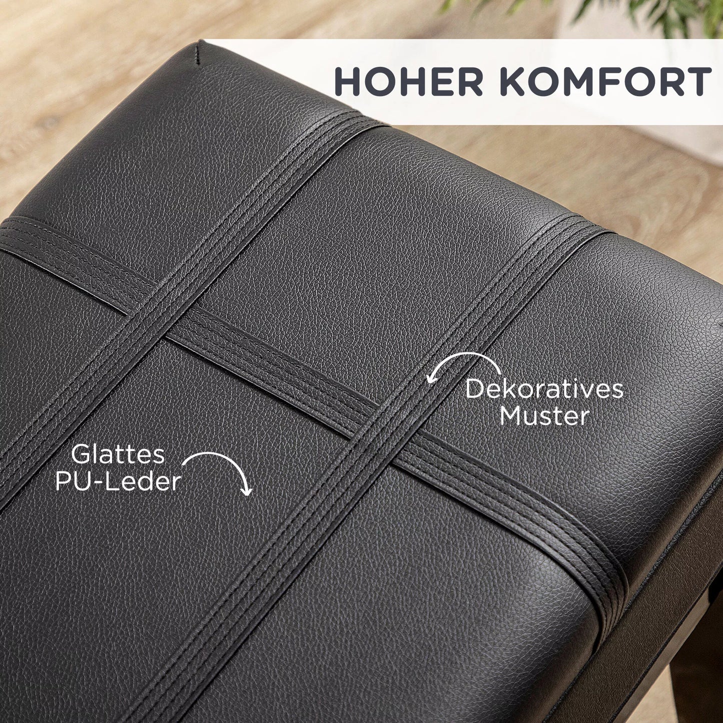 Pianino suolas su paslėpta daiktadėže, reguliuojamo aukščio, dirbtinė oda, juoda