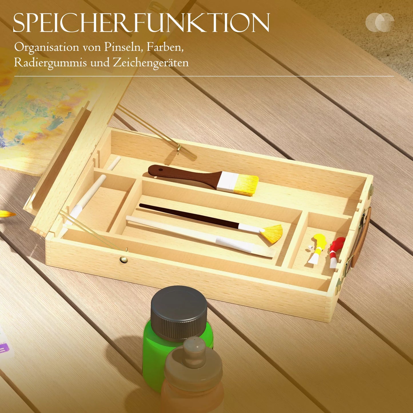 Stalinis molbertas dėžutėje, buko mediena, sulankstomas, 27cm x 41,5cm x 74,5cm, natūralus