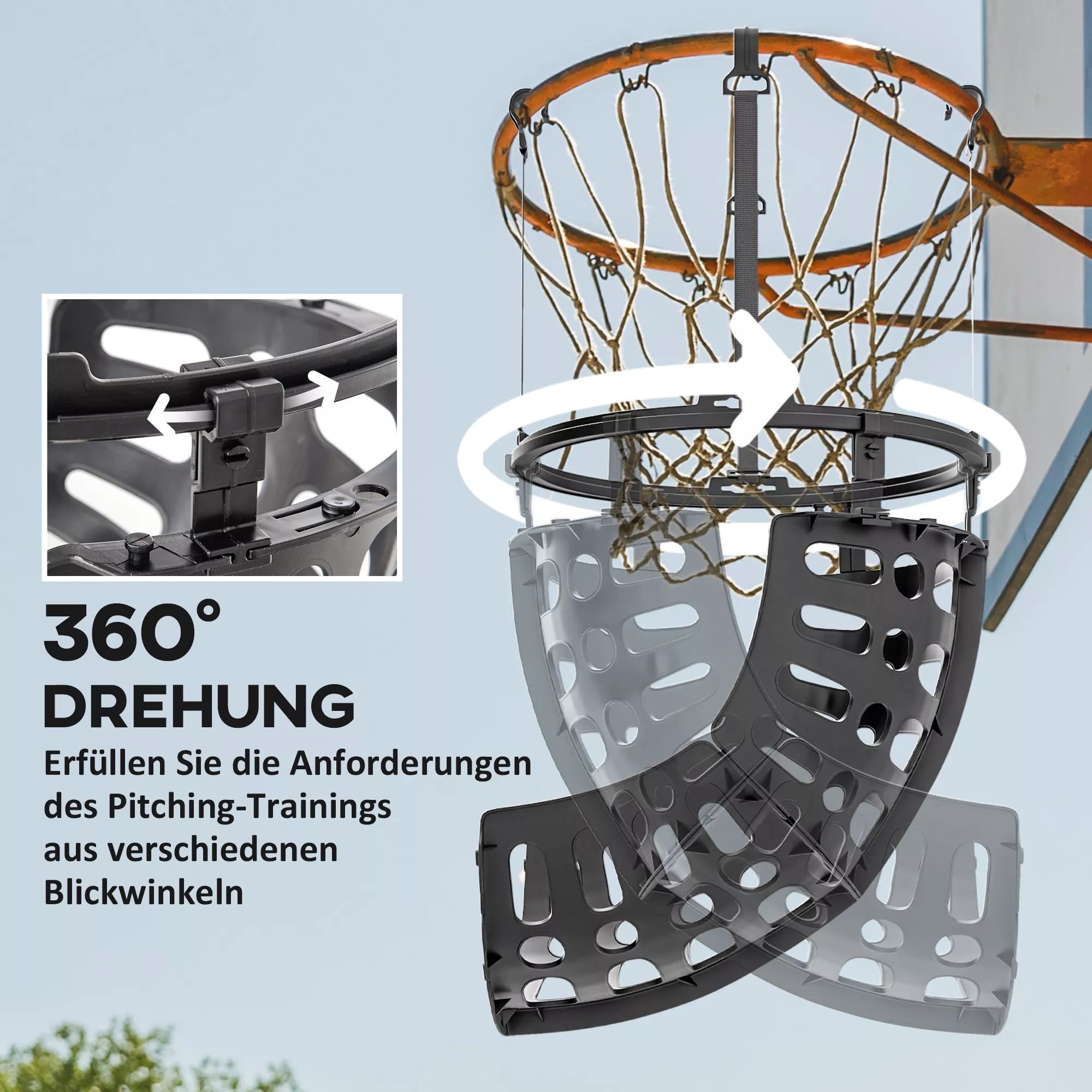 Krepšinio atšokimo stovas, reguliuojamas aukštis, pasukamas 360°, plastmasė, 35,6 ilgio x 35,6 pločio x 75,5 aukščio cm, juodas