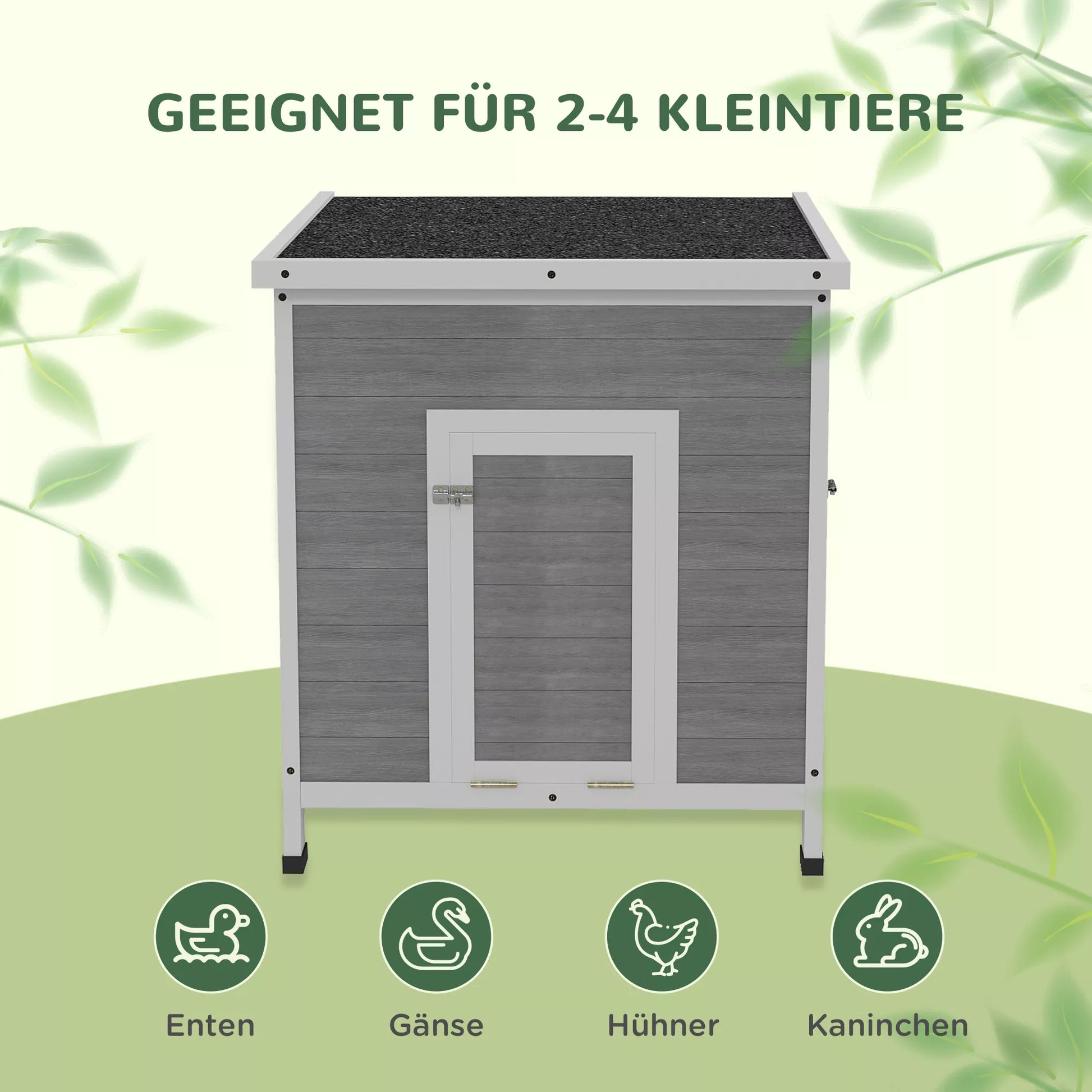 Ančių namelis Ančių namelis iš medžio su asfaltiniu stogu, išimamu dugnu, šoninėmis durimis, paukščių namelis su ventiliacijos angomis, atsparus oro sąlygoms Žąsų namelis Vištidė Šviesiai pilka 63 x 82 x 76 cm