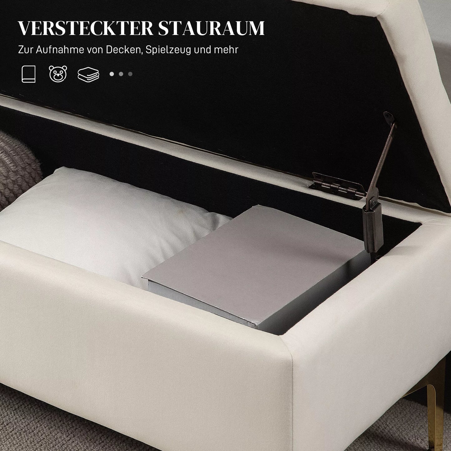 Suolas su daiktadėže, atlaiko iki 120kg, 120x44x44,5cm, smėlio spalvos