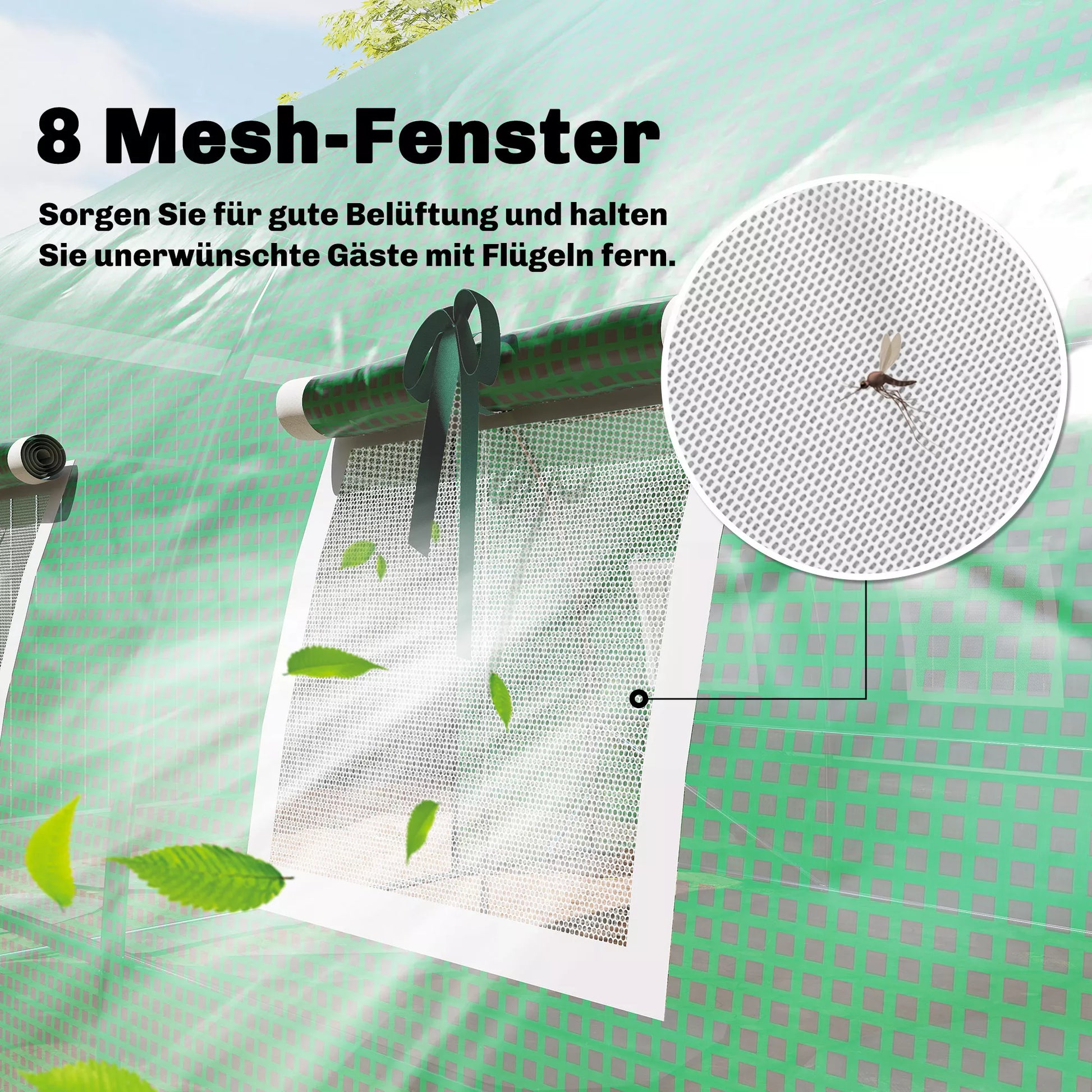 Šiltnamis su dvejomis užtraukiamomis durelėmis ir šešiais tinkliniais langais, plėvelinis, 3 x 2 x 2 m, žalia