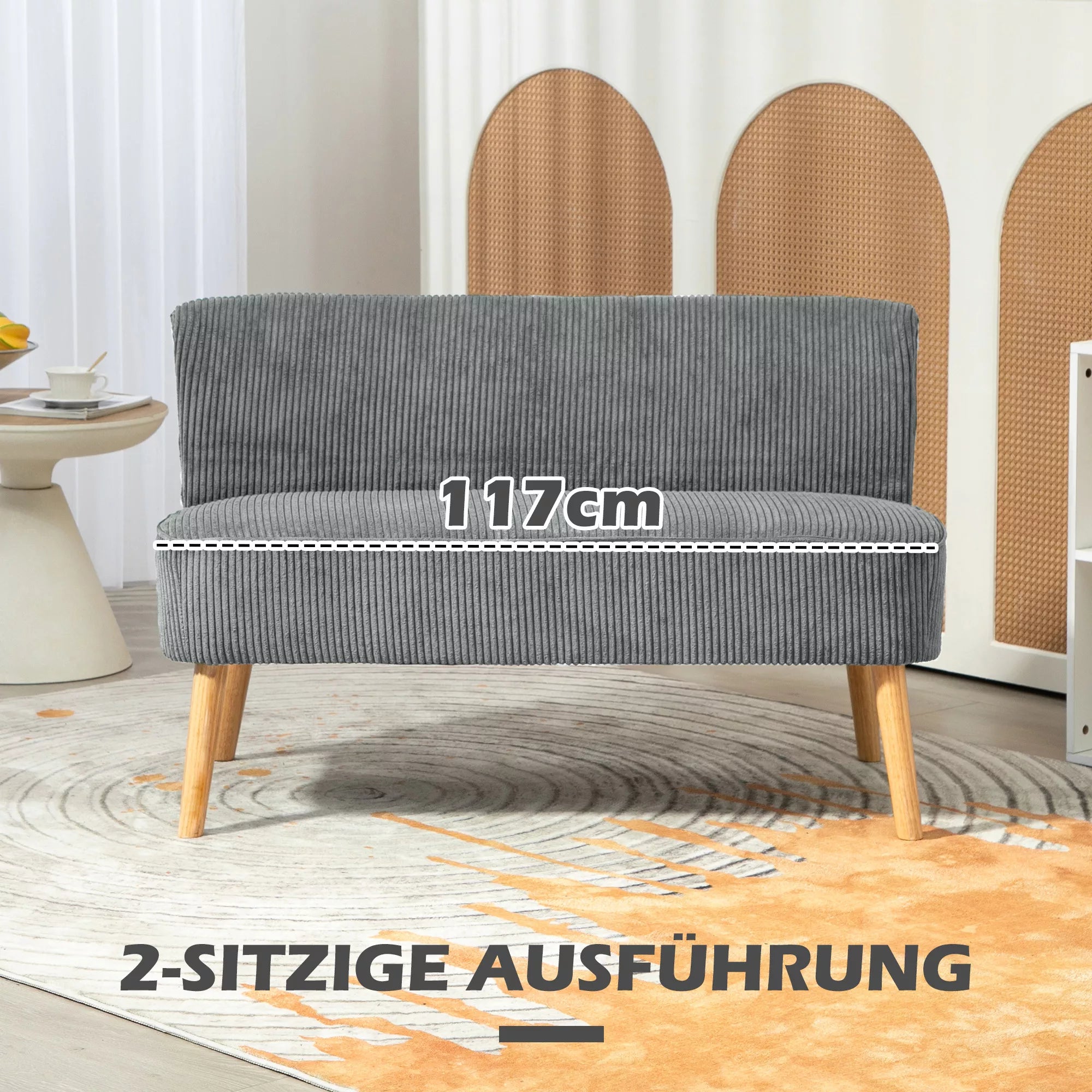 Dvivietė sofa, poliesteris, 117 x 56,5 x 77 cm, pilka