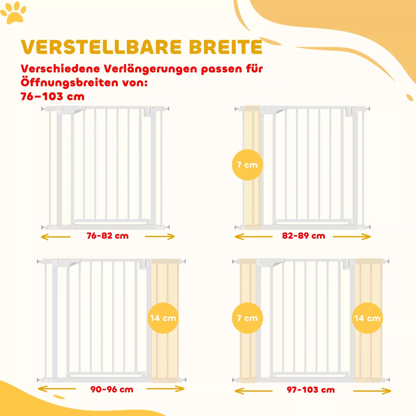 Apsauginiai varteliai, užtvaras be gręžimo su automatiniu užsidarymu, plienas ir plastikas, 76-103x76 cm, balta