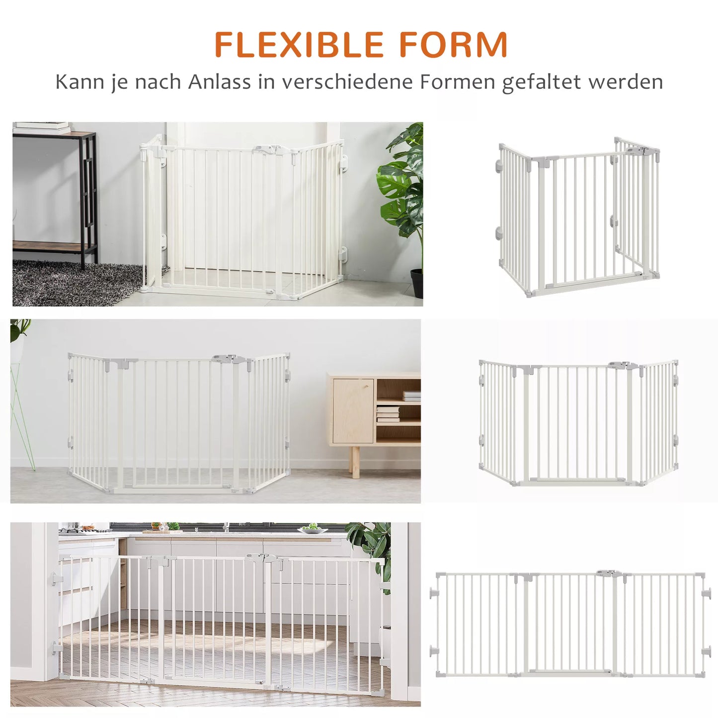 Šunų apsauginė tvorelė, durų ir naminių gyvūnėlių apsaugos tvorelė, reguliuojama, sulankstoma, židinių tvorelė su automatiškai užsidarančiomis durelėmis, 3 skydeliai, skirta krosnelei, montuojama prie sienos/pastatoma laisvai, balta, 202,5 x 76 cm