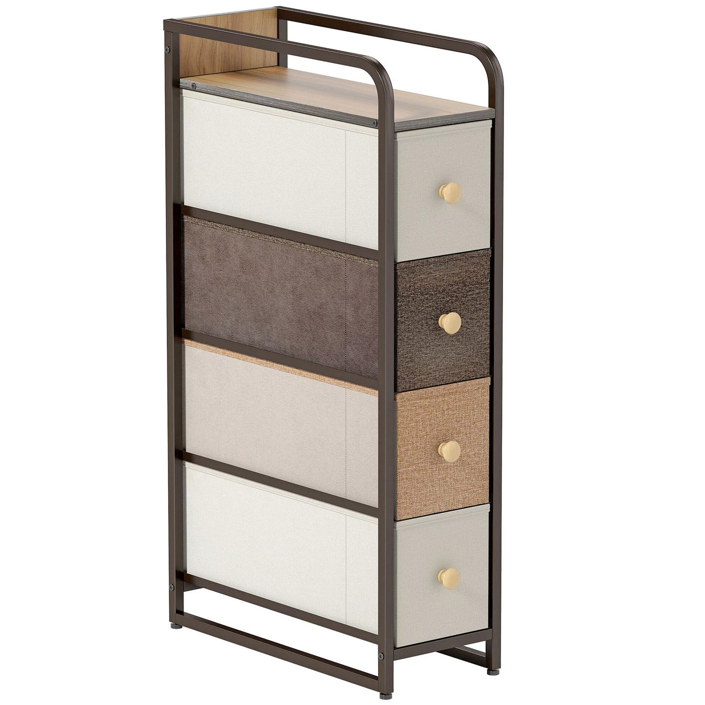 Komoda su 4 stalčiais, neaustinės medžiagos laikymo spintelė su plieniniu rėmu, plienas ir tekstilė, mdf, 20x47x84,5 cm, įvairiaspalvė