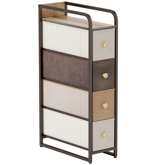 Komoda su 4 stalčiais, neaustinės medžiagos laikymo spintelė su plieniniu rėmu, plienas ir tekstilė, mdf, 20x47x84,5 cm, įvairiaspalvė