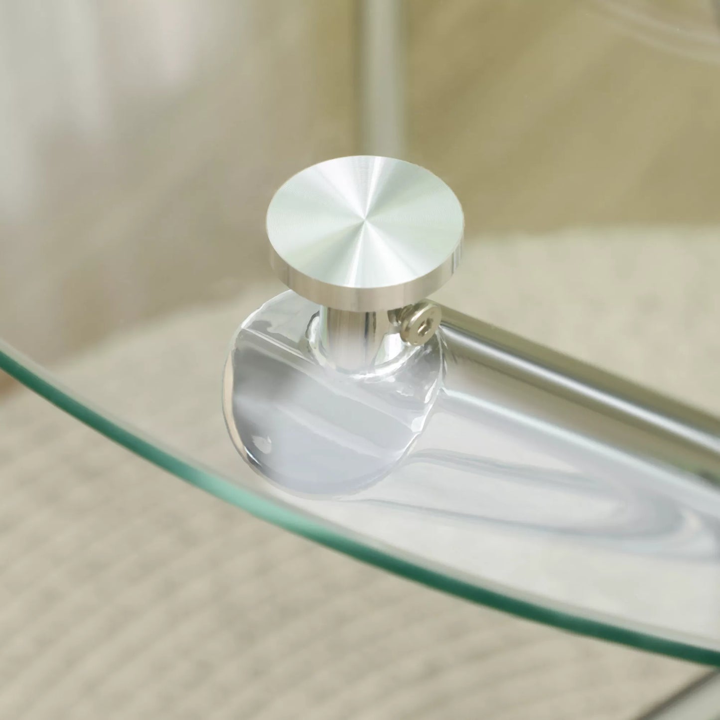 Valgomasis stalas, apvalus grūdinto stiklo stalviršis, berėmis dizainas, 2-4 asmenims, plieninės kojos, 80 x 80 x 74 cm