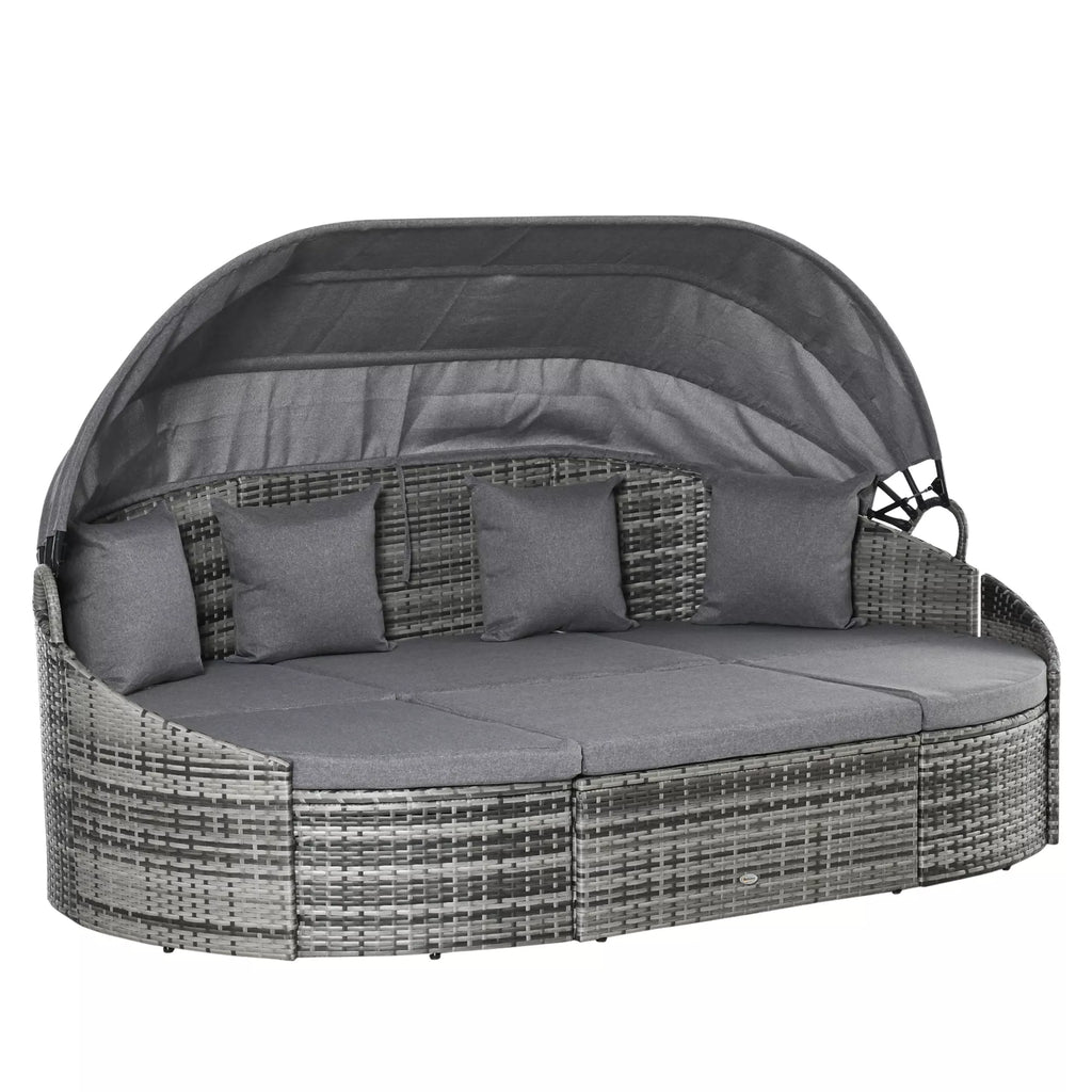 Rattan Saulės sala 4 dalių gultų sala su saulės stogu Sėdimoji grupė 4 pagalvės Metalo Pilka 230 x 145 x 80 cm