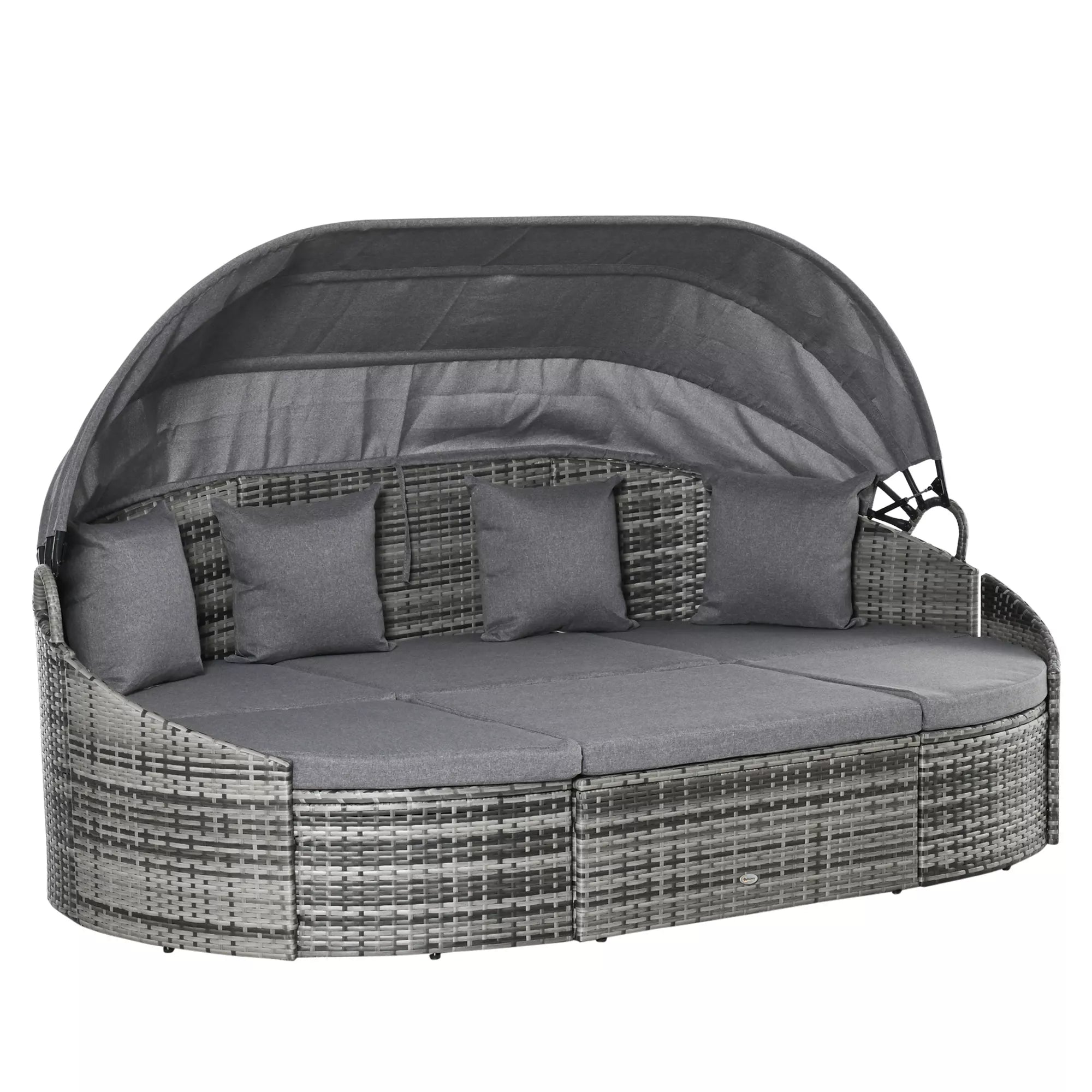 Rattan Saulės sala 4 dalių gultų sala su saulės stogu Sėdimoji grupė 4 pagalvės Metalo Pilka 230 x 145 x 80 cm