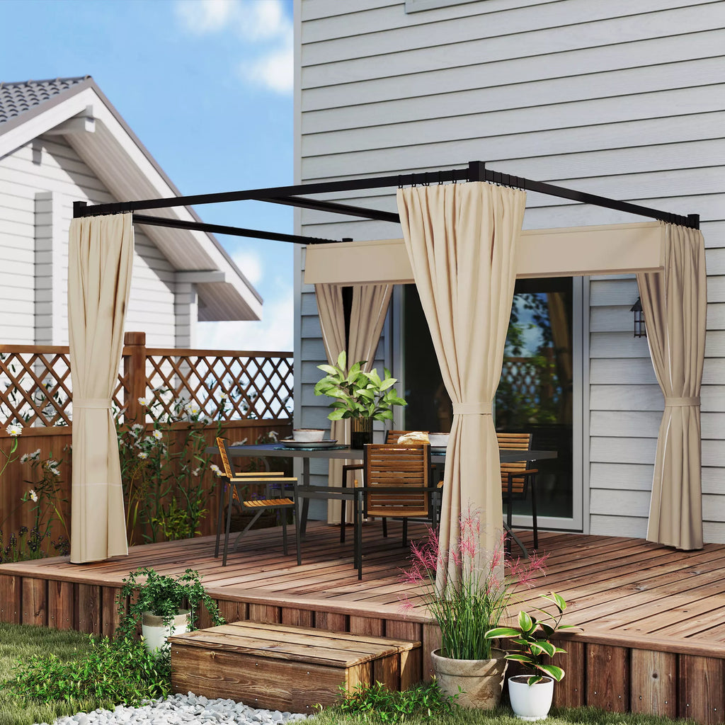 Pergola 3 x 3 m Atskirai stovinti terasos stogelė su stumdomu stogu, 4 šoninės sienos, atspari UV spinduliams, smėlio spalvos