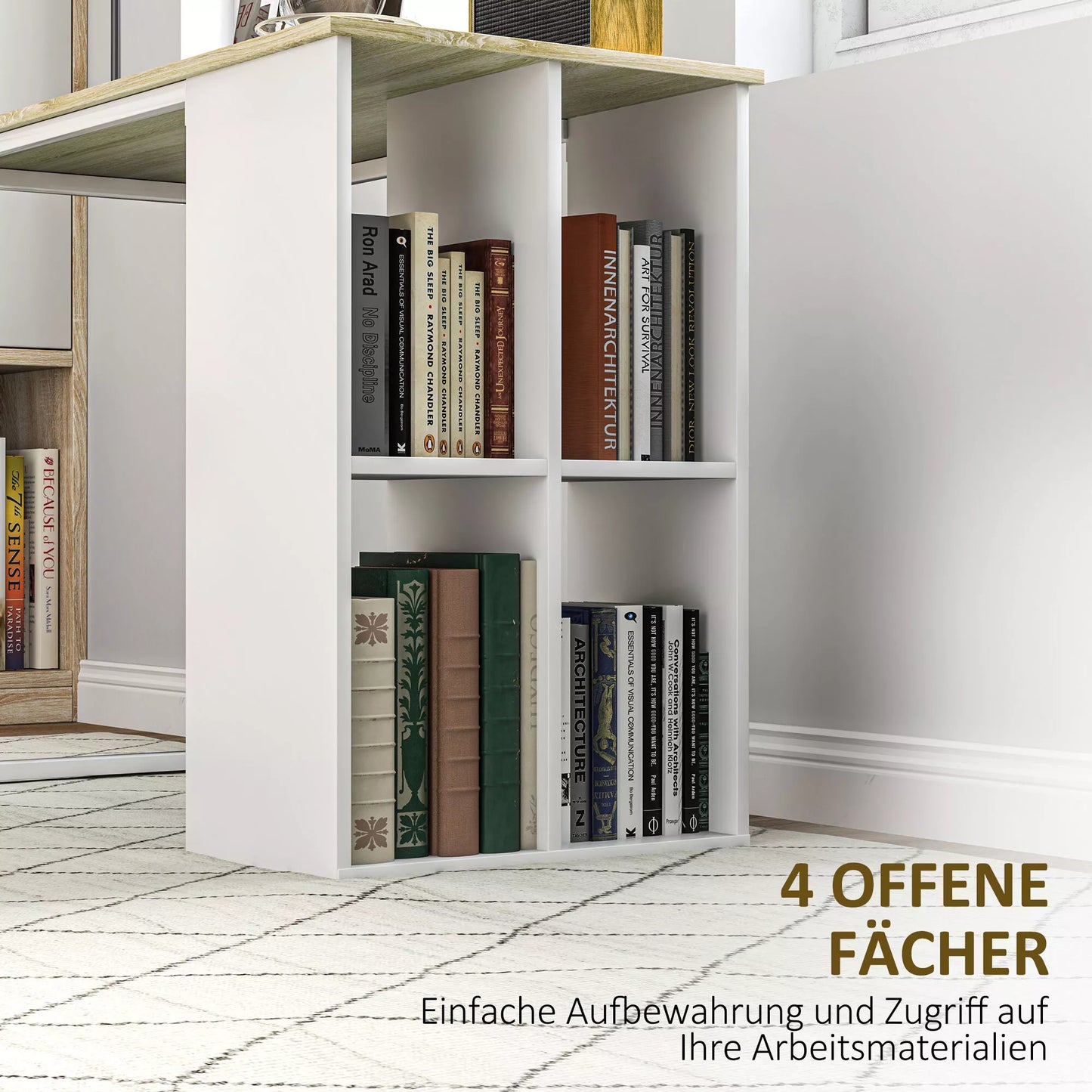 Kompaktiškas kompiuterio stalas, modernus rašomasis stalas su laikymo skyriais, skirtas mažoms patalpoms, 100 x 54 x 75 cm, baltas.