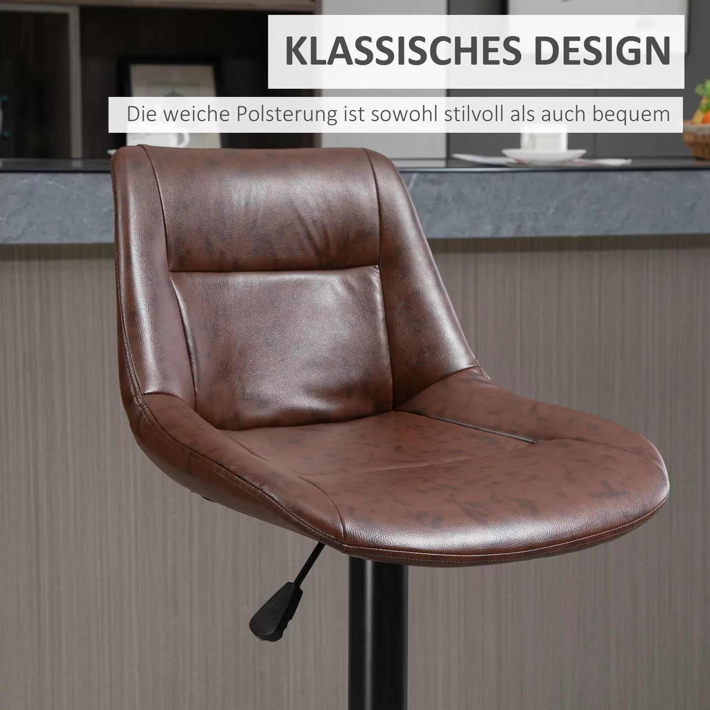 2 vnt. komplektas Baro kėdės, reguliuojamo aukščio, su atrama kojoms, 46,5cm x 50cm x 108cm, Juoda + Ruda